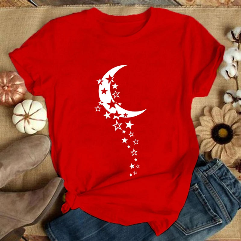 Red and Black Moon Astrology T-Shirt Women’s Fashion