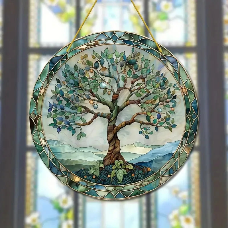 Tree of Life Theme Acrylic Sun Catcher- Window Hanging Decor with Stained Glass Appearance for Multi-Scene Decor Perfect festiva