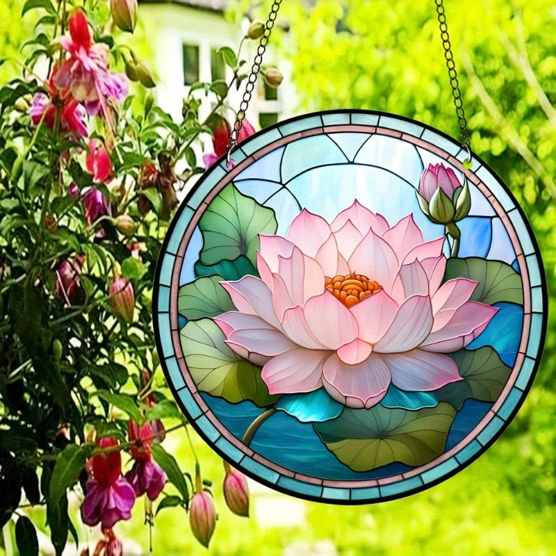 Lotus Flower Sun Sign Acrylic Hanging Suncatcher Decor