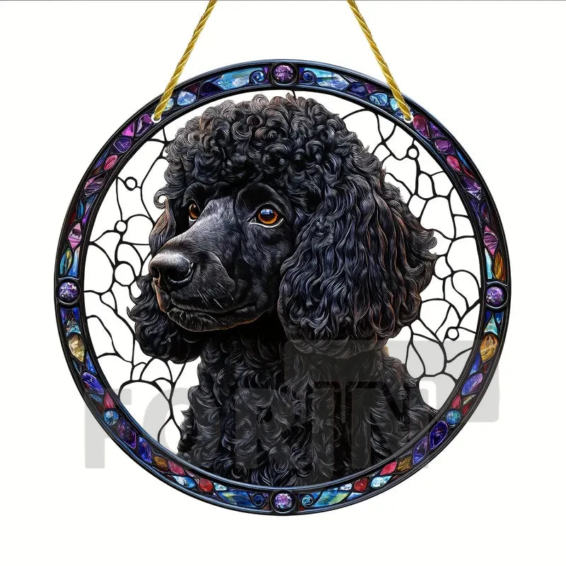 Golden Retriever German Shepherd Suncatcher, Acrylic Round Translucent Hanging,Gift for Dog Lover,House Yard garden farm Decor