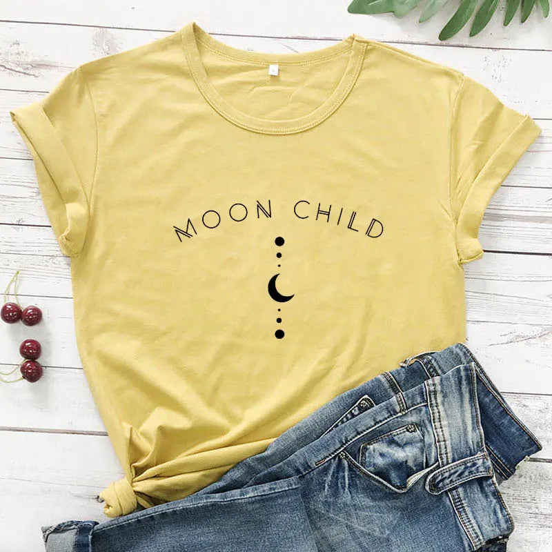 Moon Child Women T-shirt Spiritual Girl Gothic Black Tshirt
