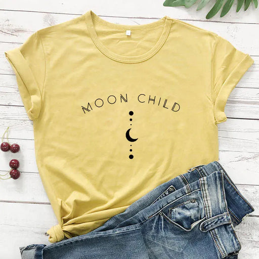 Moon Child Women T-shirt Spiritual Girl Gothic Black Tshirt