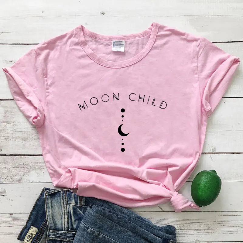 Moon Child Women T-shirt Spiritual Girl Gothic Black Tshirt
