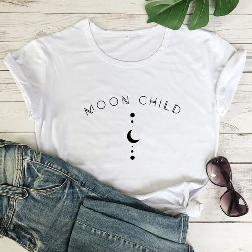 Moon Child Women T-shirt Spiritual Girl Gothic Black Tshirt