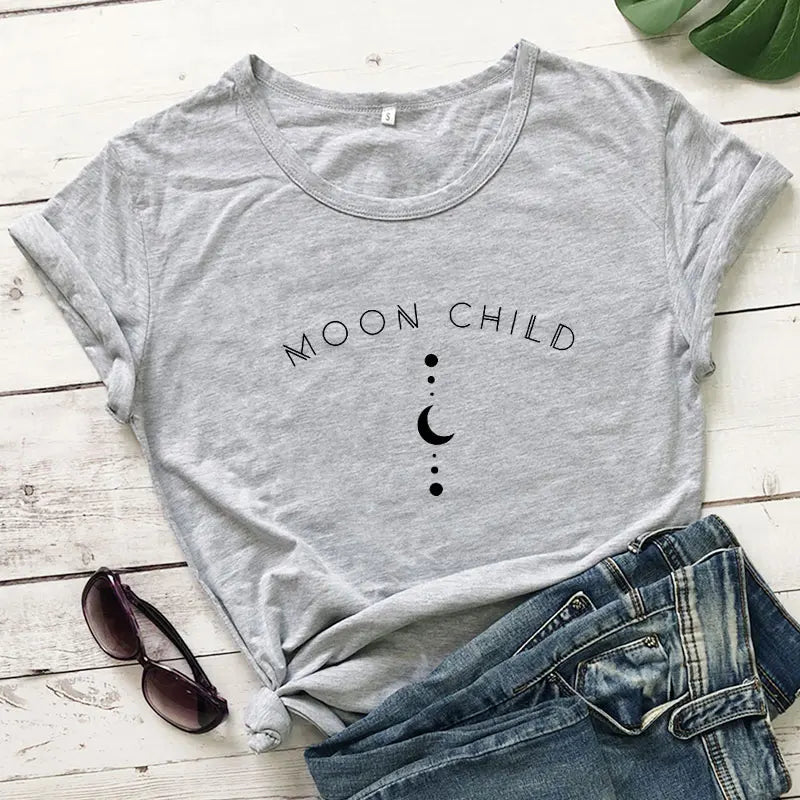 Moon Child Women T-shirt Spiritual Girl Gothic Black Tshirt