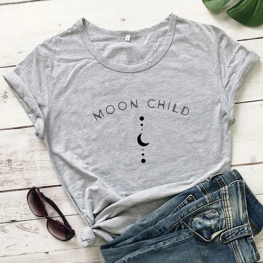 Moon Child Women T-shirt Spiritual Girl Gothic Black Tshirt