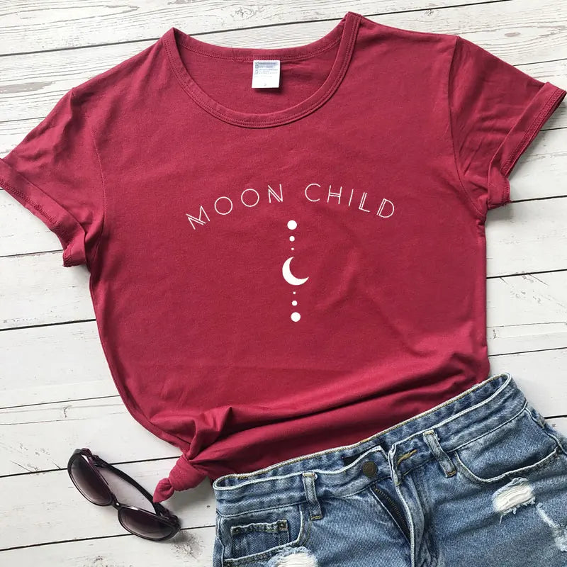 Moon Child Women T-shirt Spiritual Girl Gothic Black Tshirt