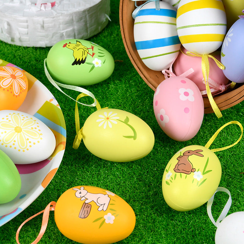 Easter Egg Decoration Supplies Kids Print DIY Layout Plastic Color Resurrection Egg Pendant 12 Pack