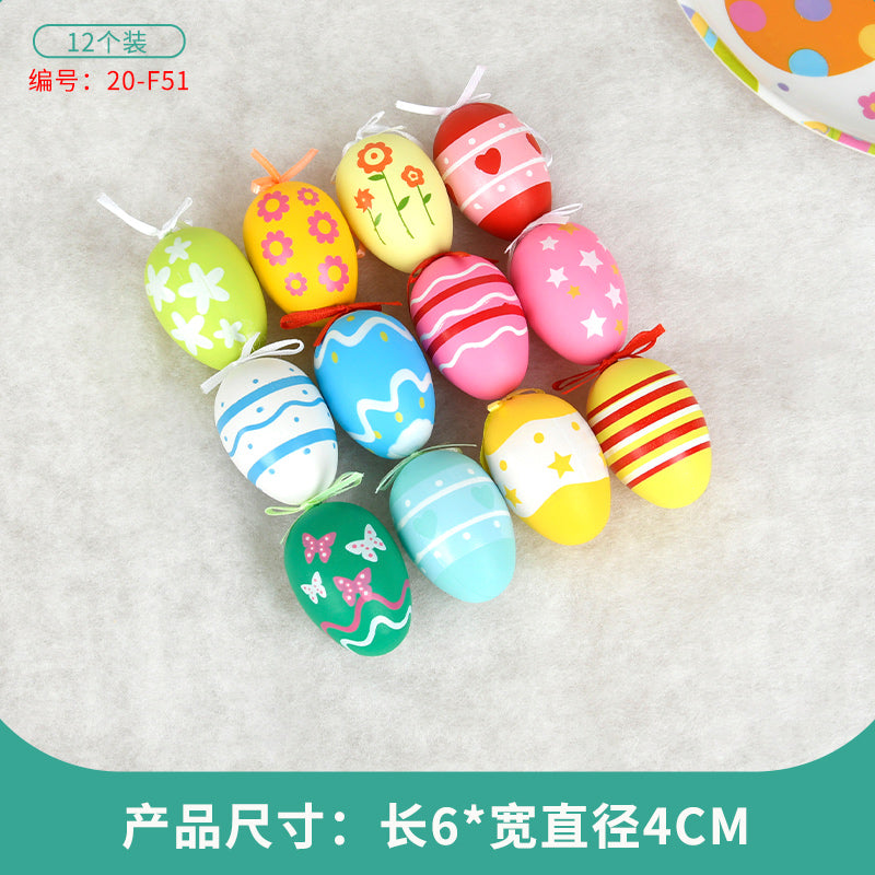 Easter Egg Decoration Supplies Kids Print DIY Layout Plastic Color Resurrection Egg Pendant 12 Pack