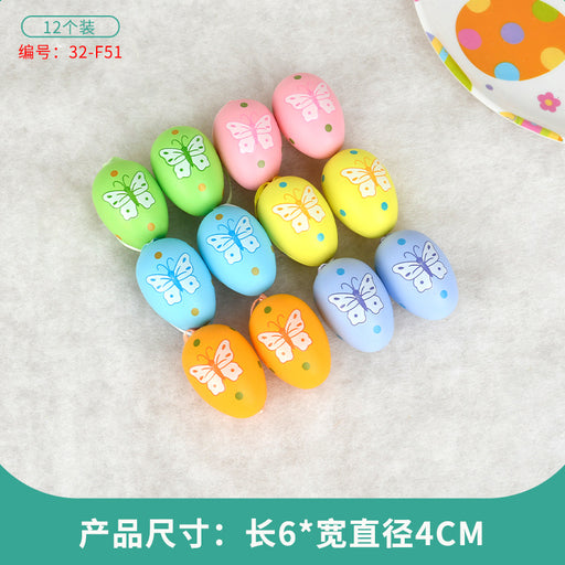 Easter Egg Decoration Supplies Kids Print DIY Layout Plastic Color Resurrection Egg Pendant 12 Pack