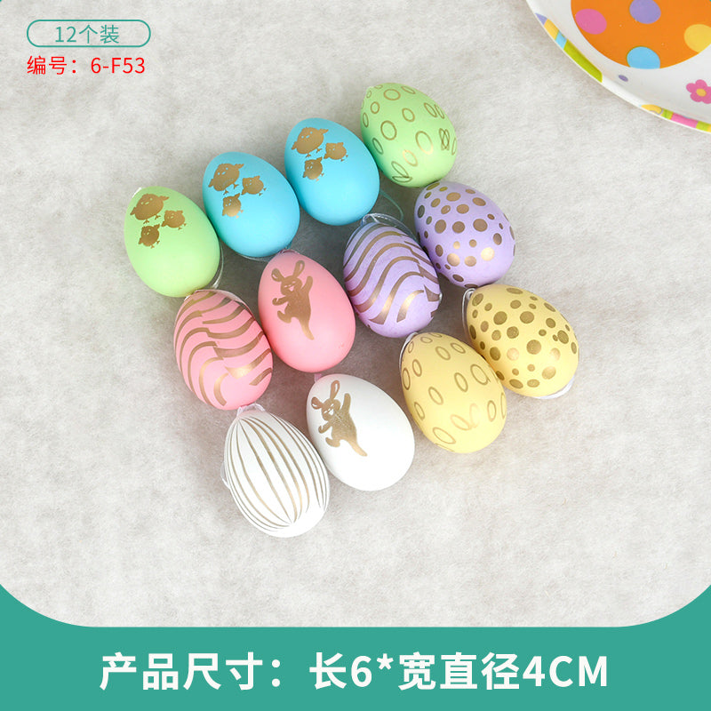 Easter Egg Decoration Supplies Kids Print DIY Layout Plastic Color Resurrection Egg Pendant 12 Pack