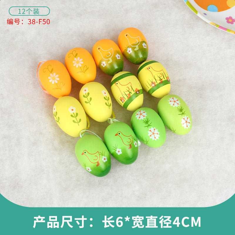 Easter Egg Decoration Supplies Kids Print DIY Layout Plastic Color Resurrection Egg Pendant 12 Pack