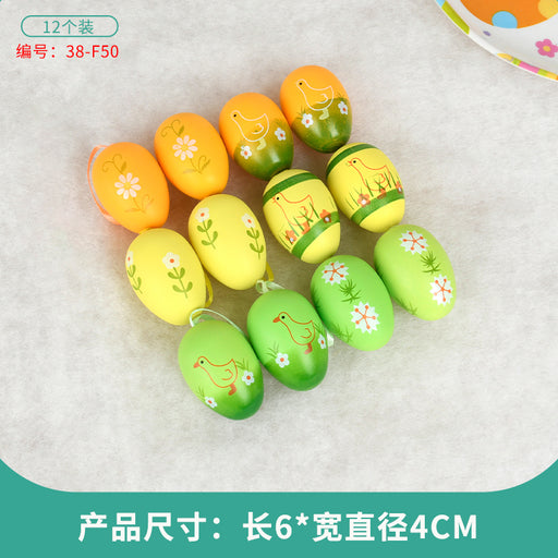 Easter Egg Decoration Supplies Kids Print DIY Layout Plastic Color Resurrection Egg Pendant 12 Pack