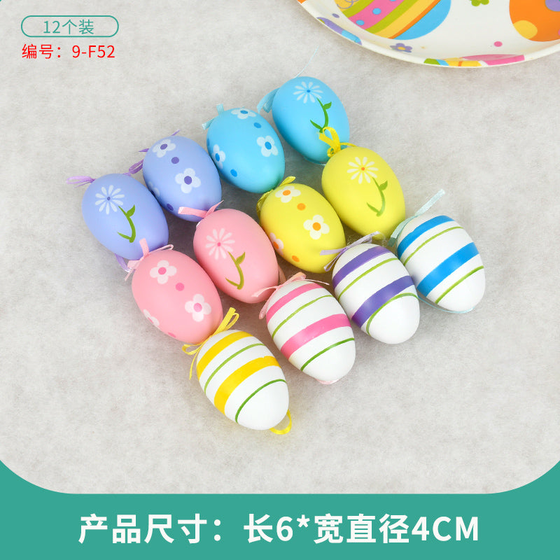 Easter Egg Decoration Supplies Kids Print DIY Layout Plastic Color Resurrection Egg Pendant 12 Pack