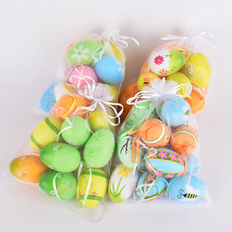 Easter Egg Decoration Supplies Kids Print DIY Layout Plastic Color Resurrection Egg Pendant 12 Pack