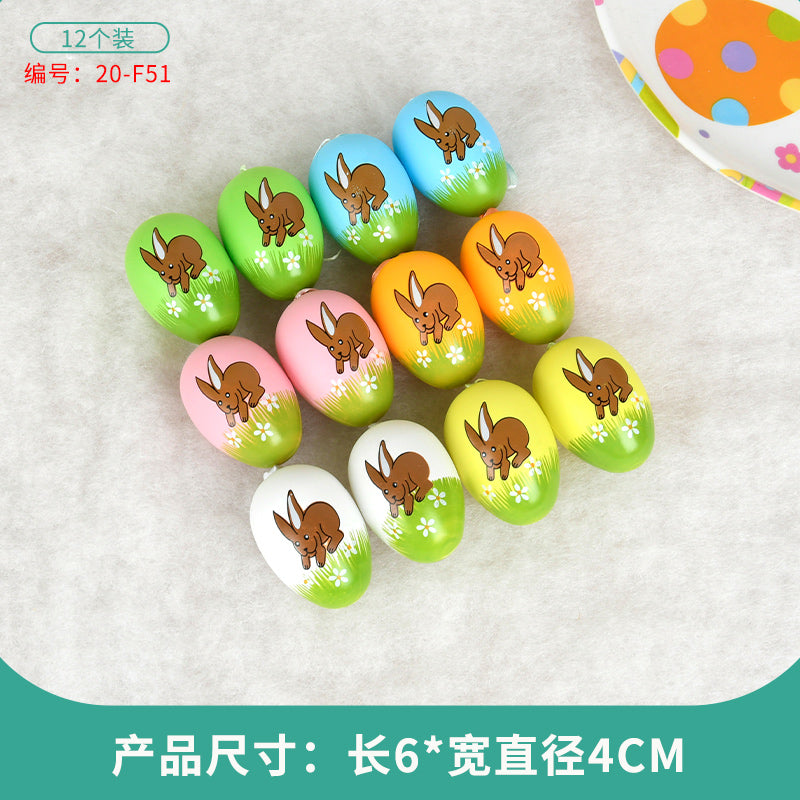 Easter Egg Decoration Supplies Kids Print DIY Layout Plastic Color Resurrection Egg Pendant 12 Pack
