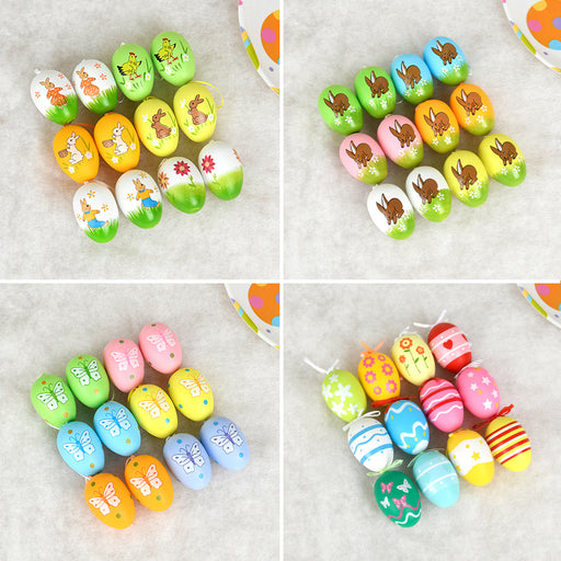 Easter Egg Decoration Supplies Kids Print DIY Layout Plastic Color Resurrection Egg Pendant 12 Pack