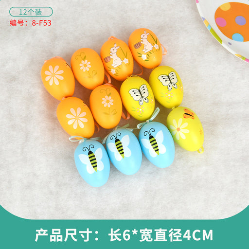 Easter Egg Decoration Supplies Kids Print DIY Layout Plastic Color Resurrection Egg Pendant 12 Pack