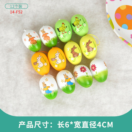Easter Egg Decoration Supplies Kids Print DIY Layout Plastic Color Resurrection Egg Pendant 12 Pack
