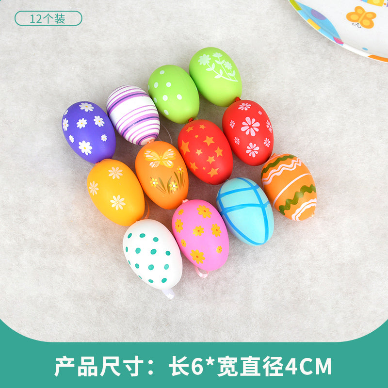 Easter Egg Decoration Supplies Kids Print DIY Layout Plastic Color Resurrection Egg Pendant 12 Pack