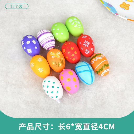 Easter Egg Decoration Supplies Kids Print DIY Layout Plastic Color Resurrection Egg Pendant 12 Pack