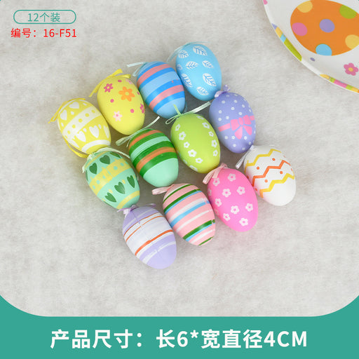 Easter Egg Decoration Supplies Kids Print DIY Layout Plastic Color Resurrection Egg Pendant 12 Pack