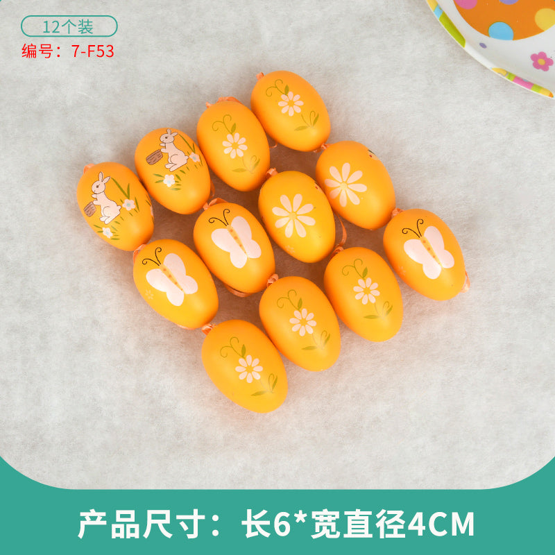Easter Egg Decoration Supplies Kids Print DIY Layout Plastic Color Resurrection Egg Pendant 12 Pack