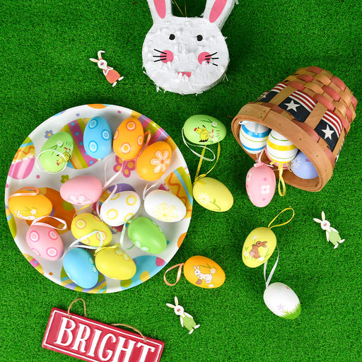 Easter Egg Decoration Supplies Kids Print DIY Layout Plastic Color Resurrection Egg Pendant 12 Pack