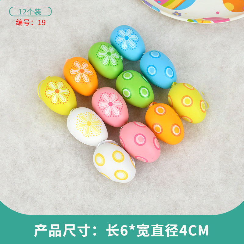 Easter Egg Decoration Supplies Kids Print DIY Layout Plastic Color Resurrection Egg Pendant 12 Pack