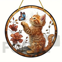 Lively and Lovely Pet Cat Stained Suncatcher-Round Acrylic Translucent Hanging-Porch,door,Home,Garden,yard Room Decor-Ideal Gift
