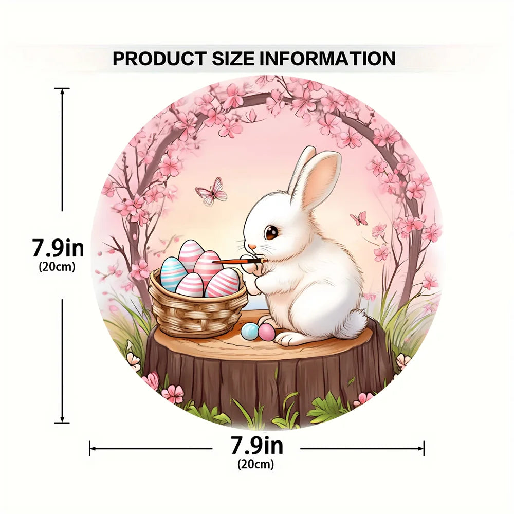 1 cute bunny easter wreath wooden sign-round wooden handmade decorations, rabbit accessories, perfect for room decoration.