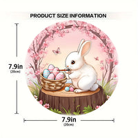 1 cute bunny easter wreath wooden sign-round wooden handmade decorations, rabbit accessories, perfect for room decoration.