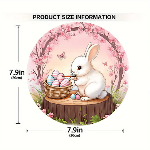 1 cute bunny easter wreath wooden sign-round wooden handmade decorations, rabbit accessories, perfect for room decoration.
