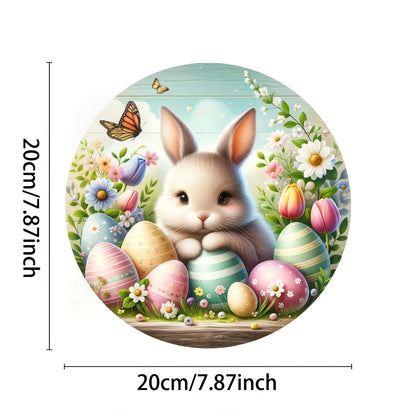1 cute bunny easter wreath wooden sign-round wooden handmade decorations, rabbit accessories, perfect for room decoration.