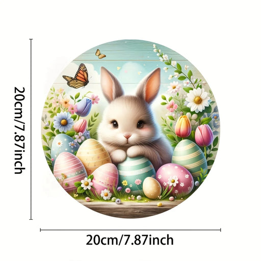 1 cute bunny easter wreath wooden sign-round wooden handmade decorations, rabbit accessories, perfect for room decoration.