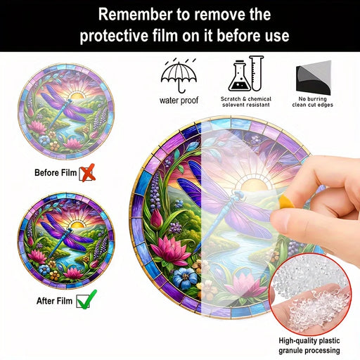 Dragonfly Suncatcher - Round Acrylic Wall Art, Stained -Style Window Hanging, Perfect For Bedroom & Living Room Decor