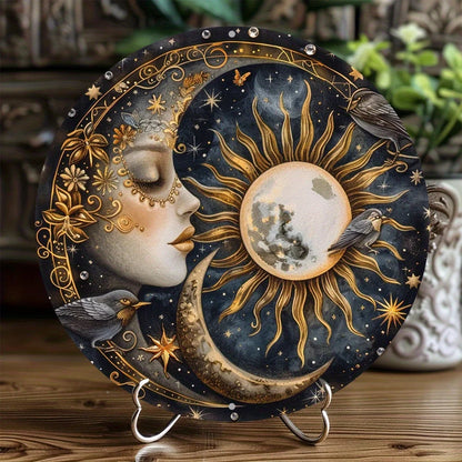 Sun And Moon Themed Sign, Round Metal Decor Sign For Home, Cafe, Restaurant, Living Room Wall Decoration, Mother's Day Gift