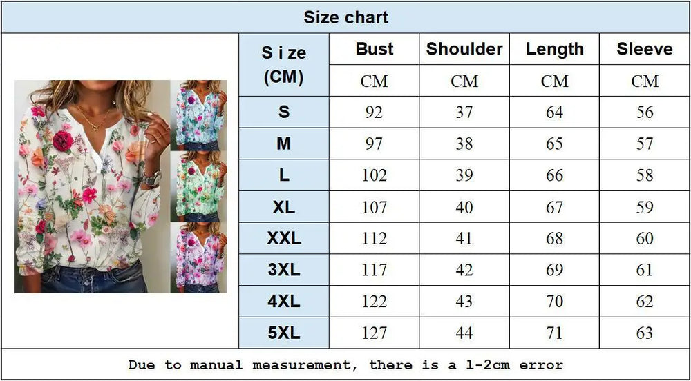 2024 Summer Flower Printed Long Sleeved T-shirt Women Loose Elegant Tops V-neck  Office Lady Vacation Beach Casual Sweet Blouse