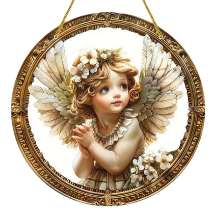 Cute Little Angel Sun Catcher, 2D Circular Acrylic Art Window Hanging, Suitable for Home, Porch, Room, Holiday Decoration, Gifts