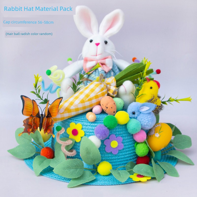 Creative Kids Hat DIY Handmade Material Package Catwalk Rabbit Hat Making Woven Hat Easter Hat Decoration