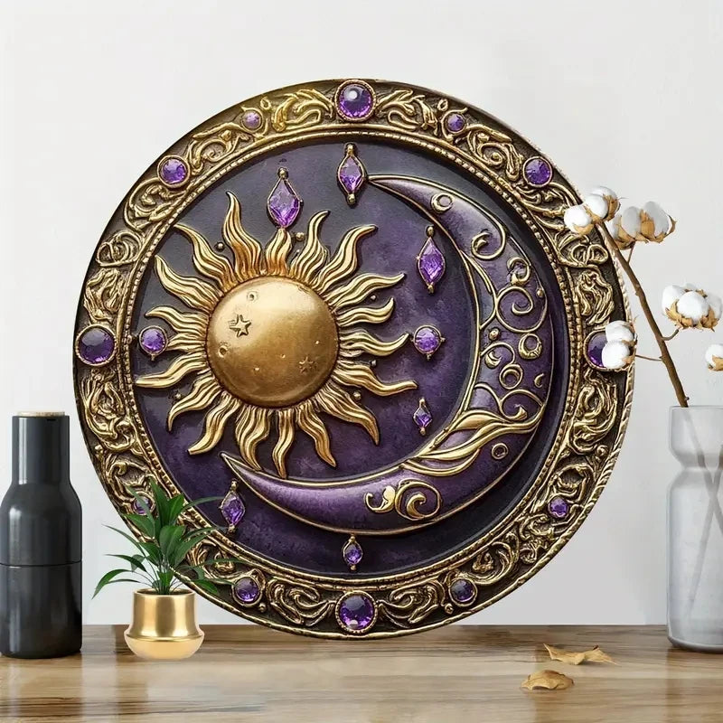 Sun And Moon Themed Sign, Round Metal Decor Sign For Home, Cafe, Restaurant, Living Room Wall Decoration, Mother's Day Gift