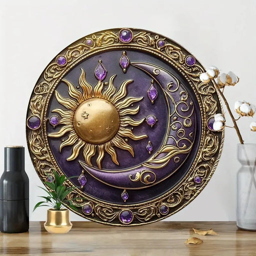Sun And Moon Themed Sign, Round Metal Decor Sign For Home, Cafe, Restaurant, Living Room Wall Decoration, Mother's Day Gift