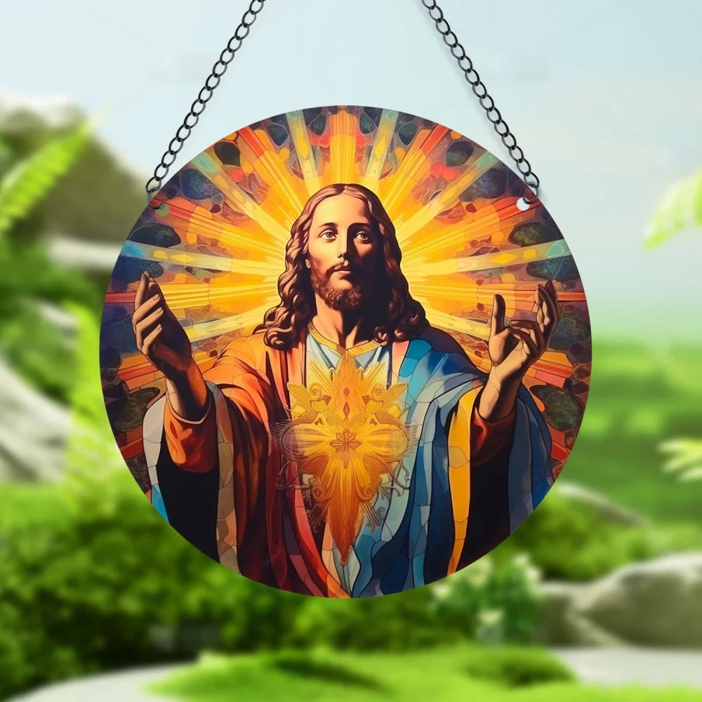 Room Decor Jesus Comes Suncatcher Light Catcher Circular Round Centerpiece for Porch,Garden,Office, Home Decoration Acrylic Sign