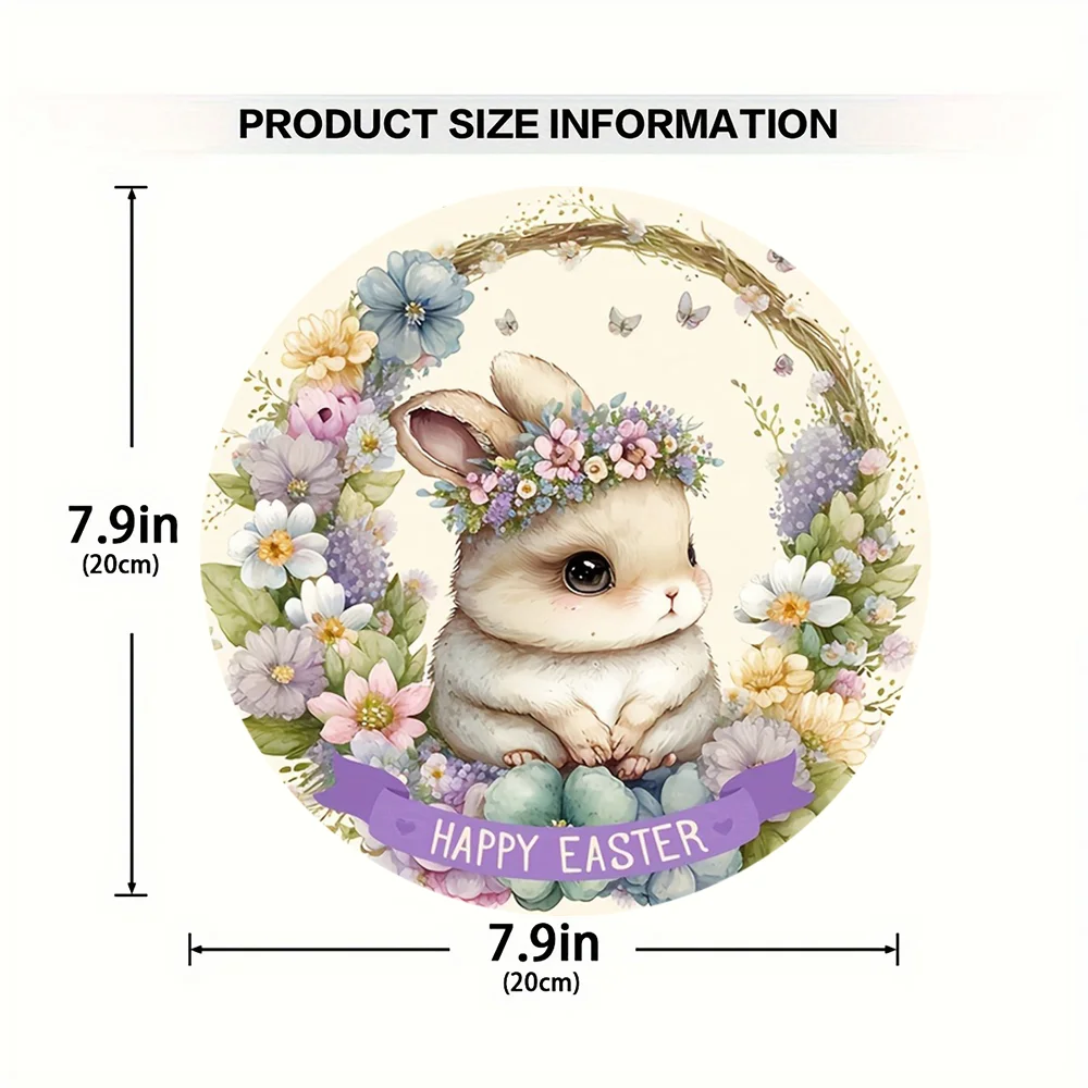 1 cute bunny easter wreath wooden sign-round wooden handmade decorations, rabbit accessories, perfect for room decoration.