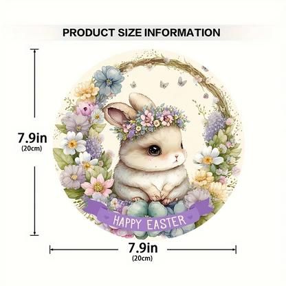 1 cute bunny easter wreath wooden sign-round wooden handmade decorations, rabbit accessories, perfect for room decoration.