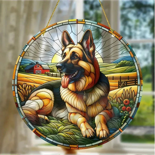 Golden Retriever German Shepherd Suncatcher, Acrylic Round Translucent Hanging,Gift for Dog Lover,House Yard garden farm Decor