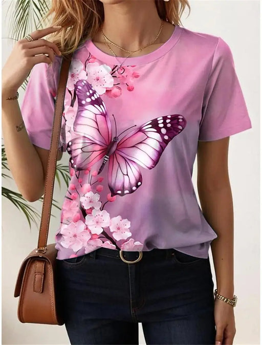 Summer Women's T Shirt bird Print Casual Short Sleeve 3d T-Shirt Fashion Streetwear Crew Neck Pullover Female Oversized Clothing
