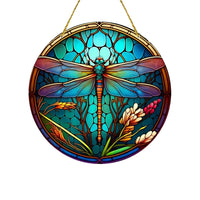 Dragonfly Suncatcher - Round Acrylic Wall Art, Stained -Style Window Hanging, Perfect For Bedroom & Living Room Decor