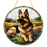 Golden Retriever German Shepherd Suncatcher, Acrylic Round Translucent Hanging,Gift for Dog Lover,House Yard garden farm Decor