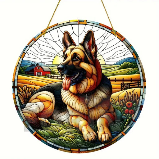 Golden Retriever German Shepherd Suncatcher, Acrylic Round Translucent Hanging,Gift for Dog Lover,House Yard garden farm Decor